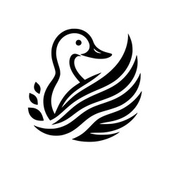 Elegant Duck Bird Logo Design: Minimalist Black and White Vector Icon. Perfect for nature, wildlife, and avian-themed brands.