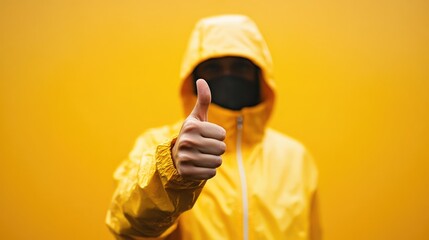 Raincoat cube graphic meets thumbs up sign