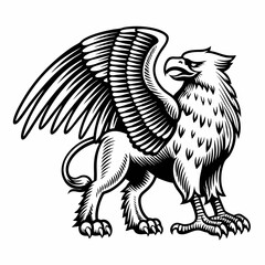 Detailed Griffin Illustration with Majestic Wings, Sharp Talons, and Noble Stance