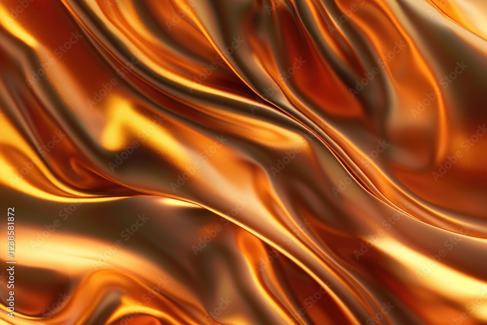 Poster dynamic flow of golden silk texture studio background abstract art warm tones close-up view aestheti