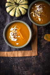 Vegetarian autumn pumpkin cream soup