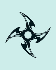 Black Ninja Shuriken with Unique Tribal Design on Blue Background