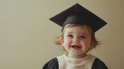 Happy toddler in graduation cap and gown