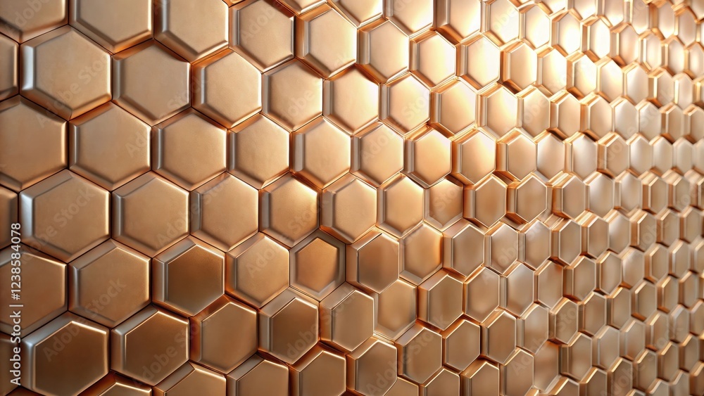 Poster abstract honeycomb pattern of gold hexagons in 3d perspective