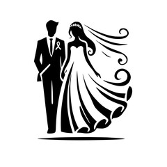 Elegant Black and White Wedding Couple Silhouette: A Symbol of Love and Commitment