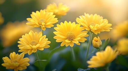 Naklejka premium Vibrant Yellow Mustard Flowers in Warm Golden Light, Soft Focus Background