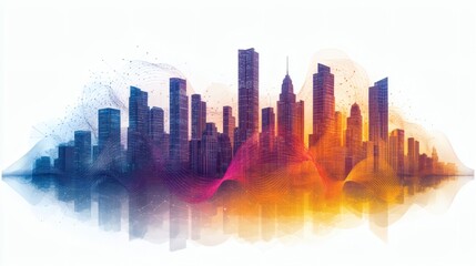 Fototapeta premium Cityscape Silhouette: Warm Hues and Dynamic Lines