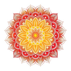 Warm Red and Yellow Floral Mandala on White Background