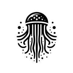 Elegant Black and White Jellyfish Illustration: Abstract Underwater Animal Design