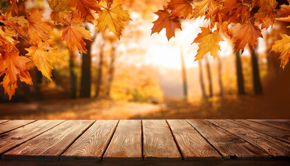 timber table with autumn leaves historical past
