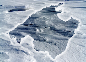 Fototapeta premium Snowy landscape in nice sunny winter weather, map of Mallorca island