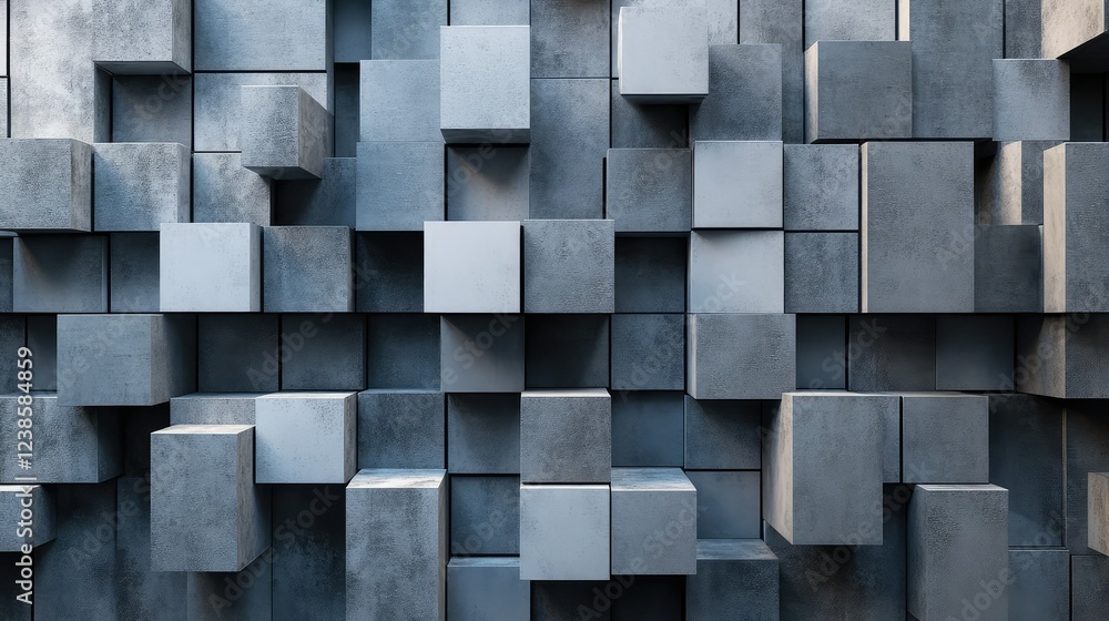 Poster abstract geometric background with gray concrete cubes arranged in a three-dimensional pattern creat