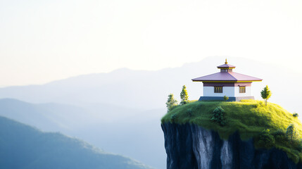 A serene image of a mountaintop temple during Bhutan's Paro Tsechu