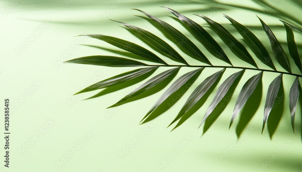 Aufkleber close up view of a vibrant green leaf with delicate texture against a pale green background, featuri
