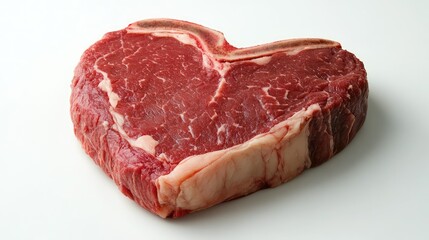 Fototapeta premium Heart-Shaped Raw Steak Cut Isolated on a White Background Ideal for Unique Culinary Presentation or Romantic Dinner Concepts and Food Photography