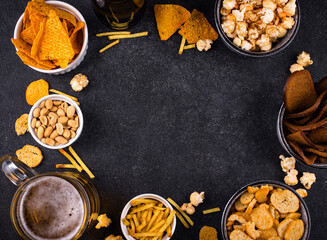 Beer and different snacks for Superbowl or football party