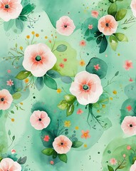 Light mint green with floral watercolor swirls and smooth patterns abstract flowers watercolor patterns abstract background