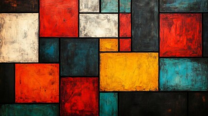 Abstract Colorful Squares Richly Textured Canvas Art. AI Generated