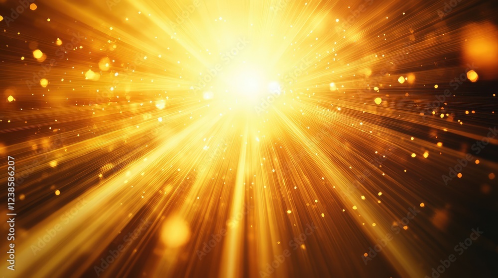 Poster radiant golden light burst with shimmering particles creating a dynamic and striking visual backgrou