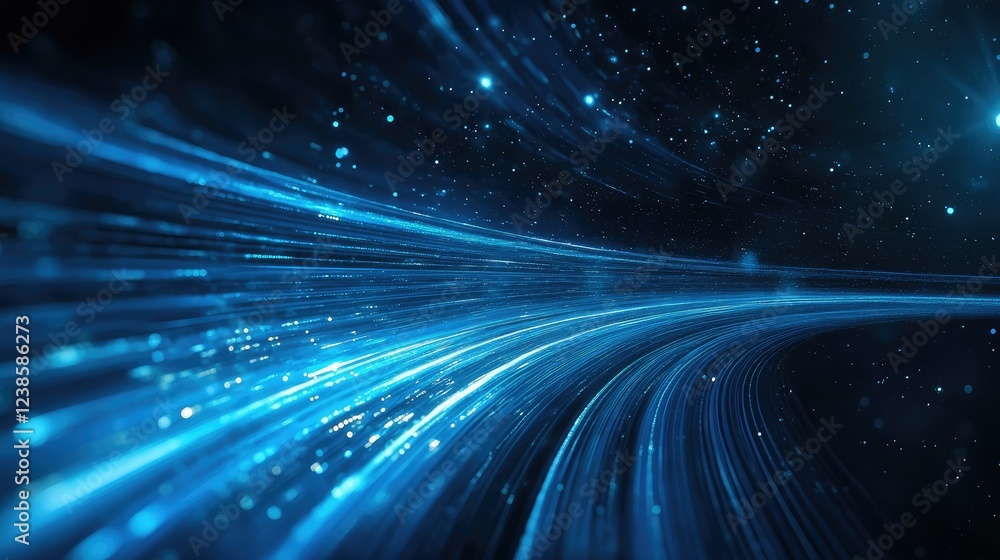Poster futuristic abstract background with light trails and stars creating a dynamic sense of motion and en