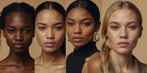 Obraz premium Diverse group of models showcasing natural beauty and unique features against a neutral background