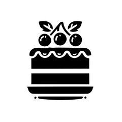 A delectable chocolate cake adorned with cherries, a delightful dessert, perfect for any occasion. This simple yet elegant icon is a feast for the eyes.