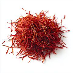 Naklejka premium Fresh saffron strands with a deep red hue, placed on a white background.