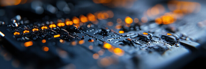 Close-up of Circuit Board with Glowing Orange Components
