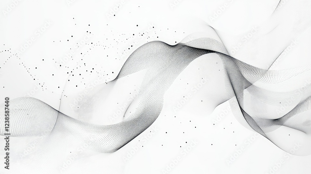 Poster abstract waves and particles in monochrome design for backgrounds and textures, creating a sense of 