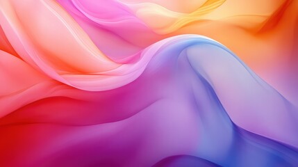 Fototapeta premium Colorful abstract background with flowing silky fabric texture, showcasing soft gradients of pink, orange, purple, and blue in a dynamic and vibrant composition.