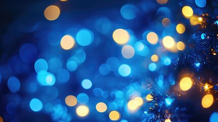 Fototapeta premium Sparkling Blue and Yellow Lights Create a Dreamy Bokeh Background Perfect for Holiday Celebrations, Winter Events, and Festive Occasions Capturing Joyful Moments