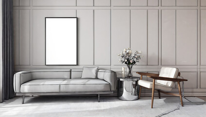 Modern living room interior with sofa and armchair
