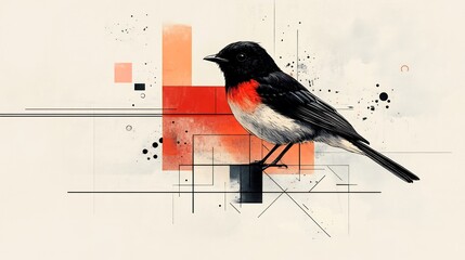 Fototapeta premium Elegant Red Robin Bird Abstract Painting Soft Light. AI Generated