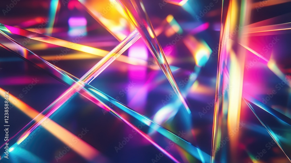 Poster vibrant abstract background with colorful light reflections and geometric shapes, creating an eye-ca