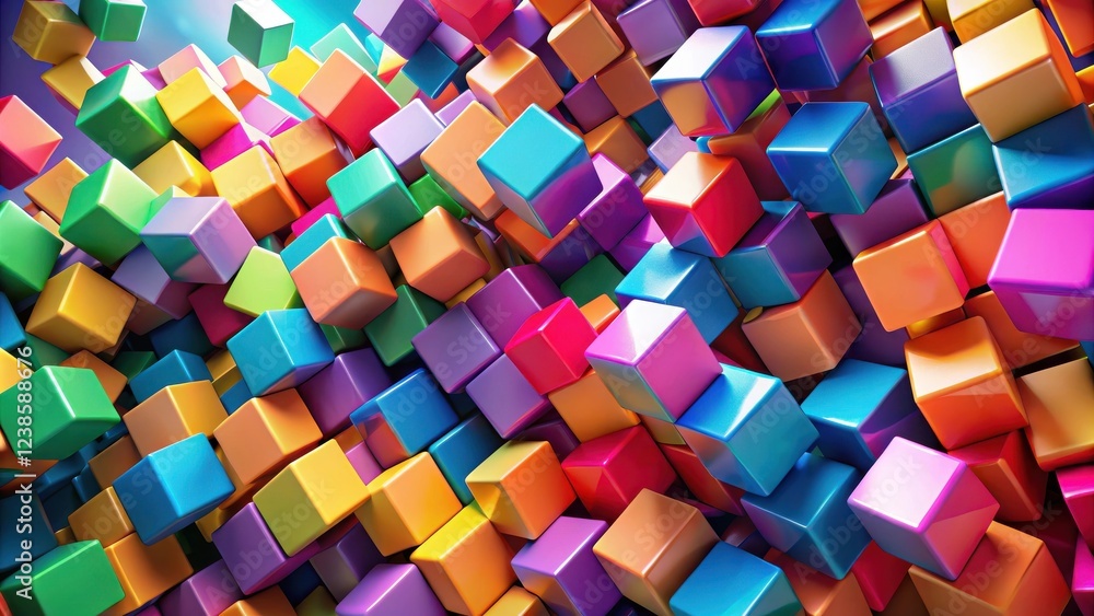 Aufkleber A vibrant, colorful composition of many glossy cubes in various hues, creating a dynamic and energetic visual abstract