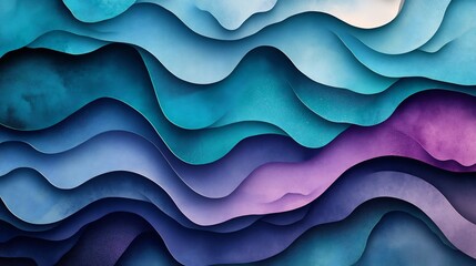 Fototapeta premium Serene Teal Purple Abstract Waves Papercut Design. AI Generated