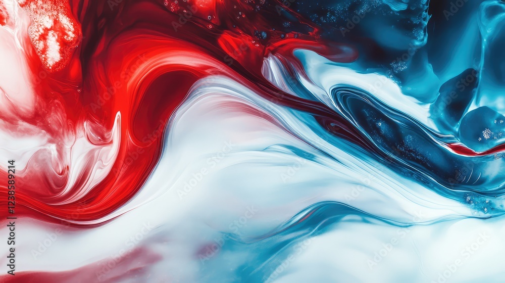 Poster abstract colorful waves of red and blue liquid swirls creating a vibrant artistic background for use