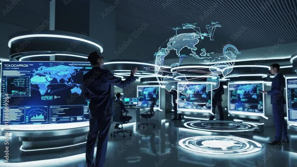Leinwandbilder advanced technology hub displays global data analytics in a futuristic control room