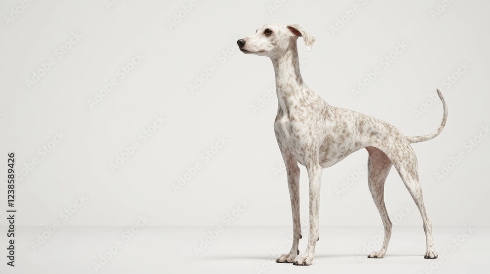 Poster 3d whippet dog standing tall with extended tail in minimalist style