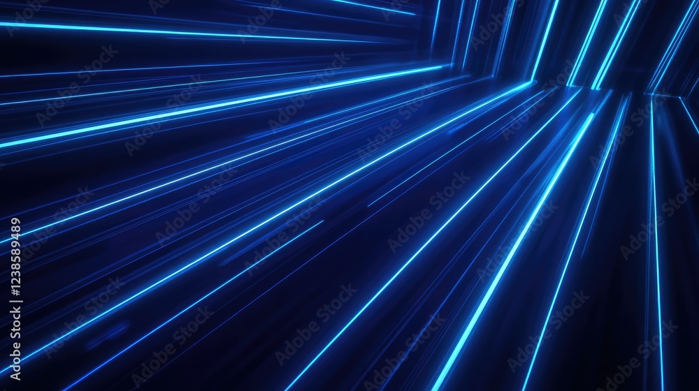 Aufkleber futuristic background with bright neon blue lights creating an illusion of depth and speed in a dark