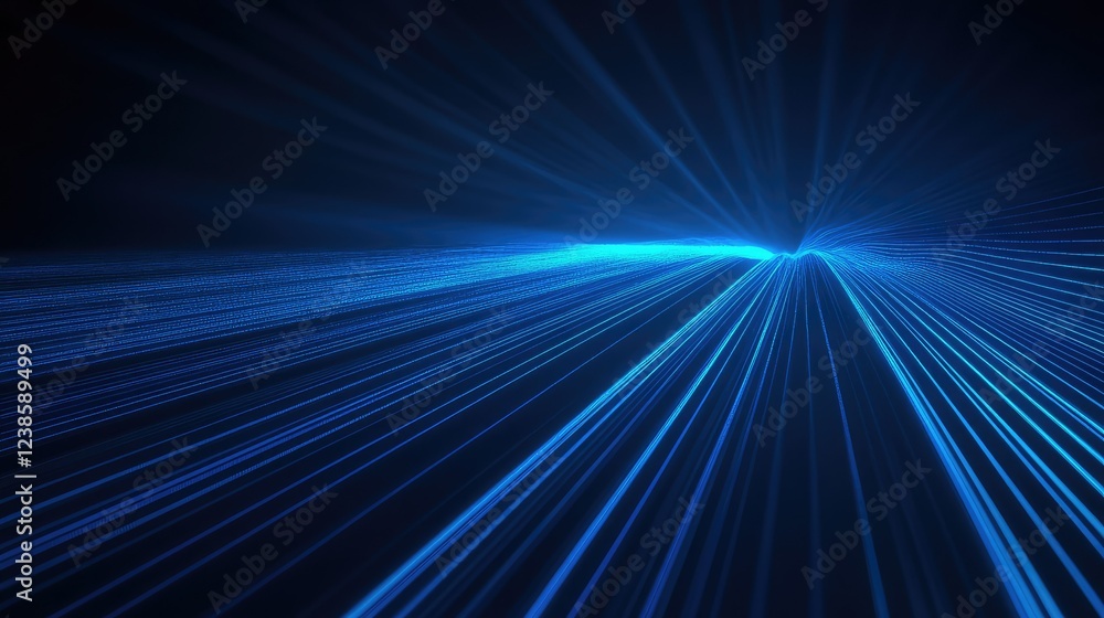 Poster futuristic blue light rays with motion blur in a dark background creating a sense of depth and speed