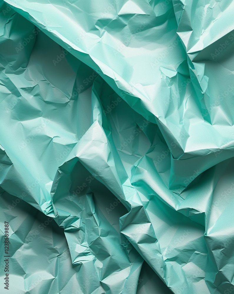 Poster light teal crumpled paper with subtle creases and a refreshing clean texture abstract background