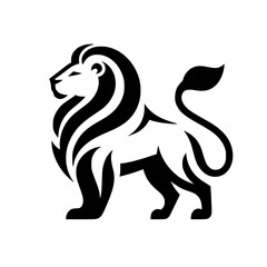 Majestic Lion: A Powerful Symbol of Nature's Royalty.  Black and white vector graphic design, perfect for logos and branding.