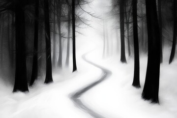 Fototapeta premium Winding path through a snowy forest during Ramadan evening prayers