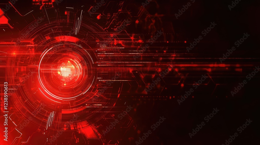 Poster abstract red digital background with futuristic circuits and geometric patterns for technology and s