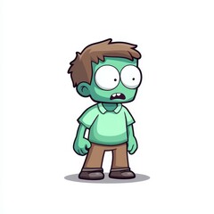 Creative concept art of a fantasy zombie cartoon character in vibrant colors featuring oversized eyes and a surprised expression, set in a playful, imaginative style