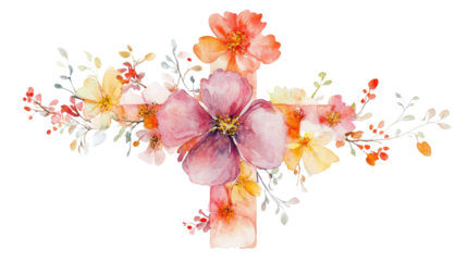 Watercolor floral cross representing faith and spirituality with transparent background
