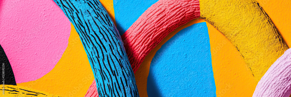 Poster abstract composition of intersecting textured forms in bright colors