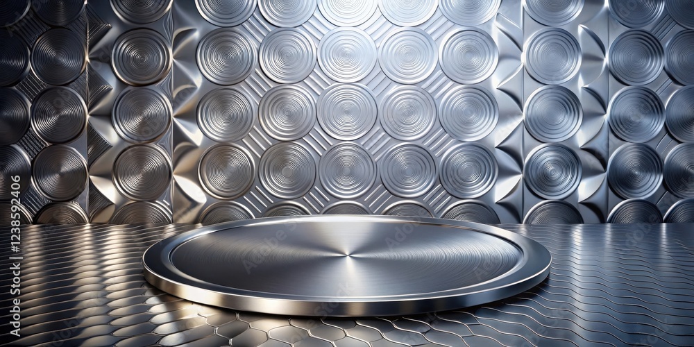 Leinwandbilder sleek metallic platform on a textured circular and geometric patterned backdrop