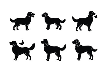 Golden Retriever silhouette collection on white background